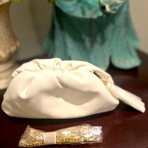 Understated Leather Ivory Crescent Clutch/Crossbody